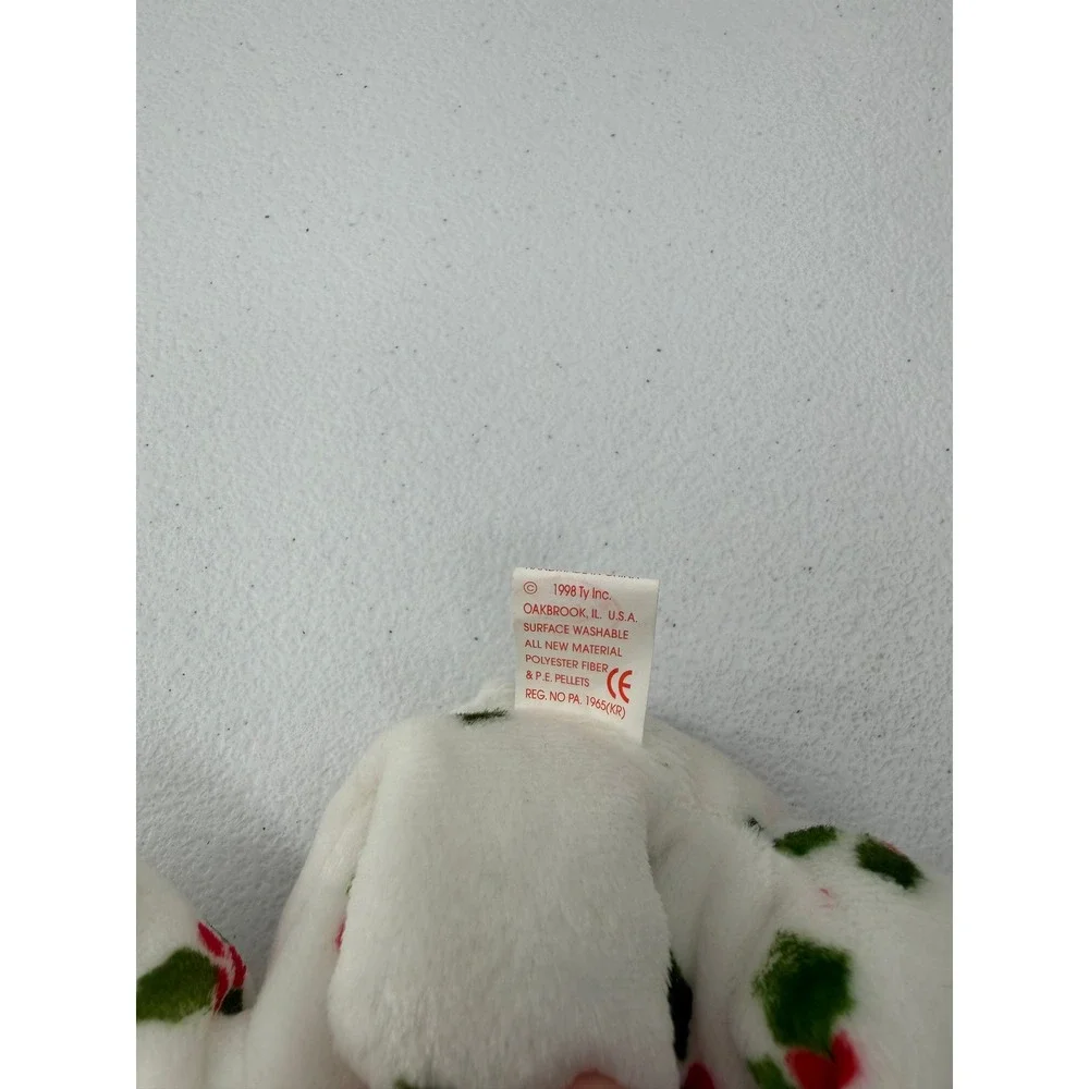 Ty Beanie Baby 1998 Holiday Teddy White Holly Berry Christmas Bear Plush 8.5 in